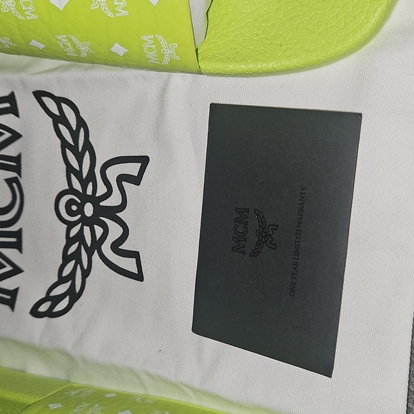 MCM 100% Authentic Neon Green Logo Slides 100% Authentic main image 8